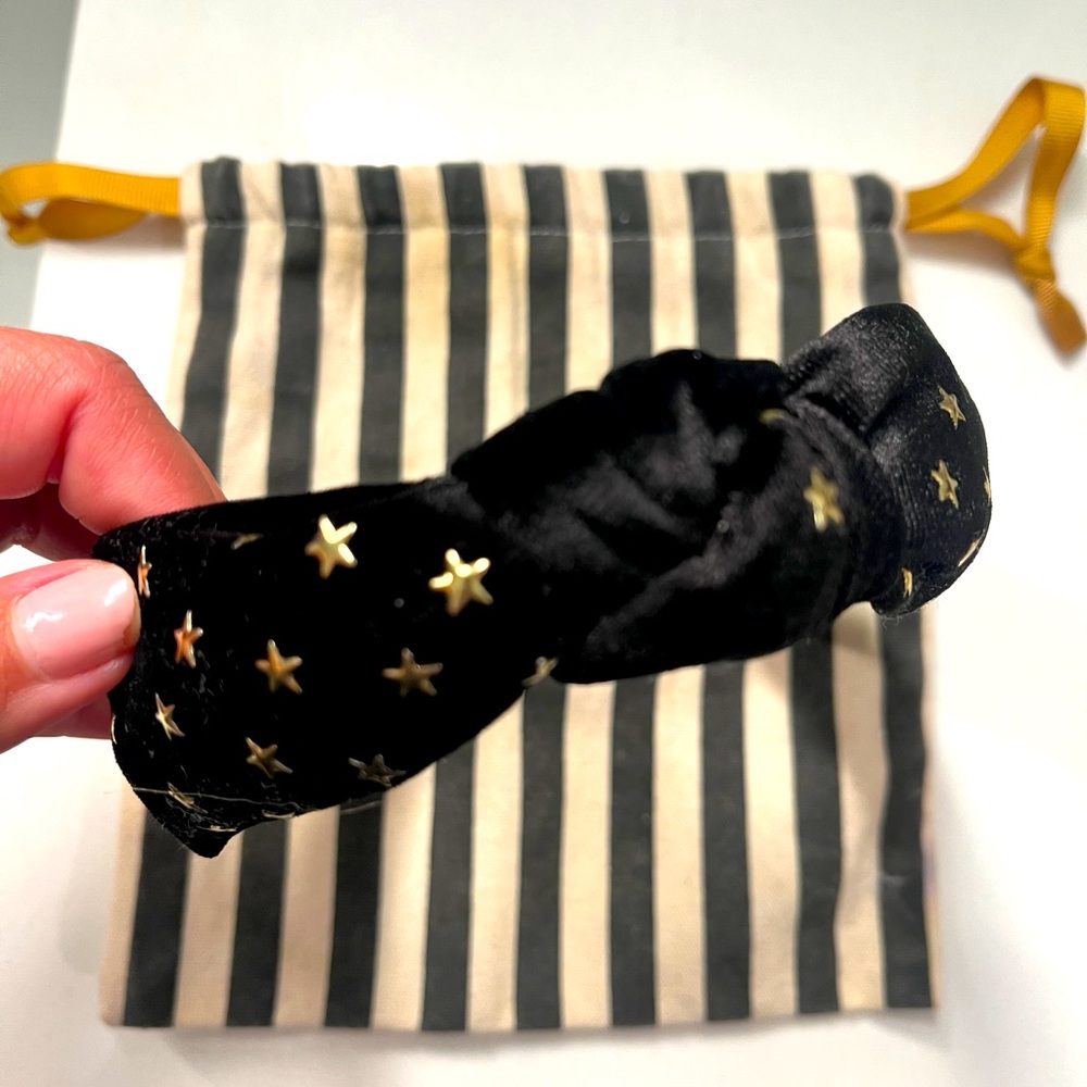 Lele Sadoughi Black Velvet Headband with Gold Stars